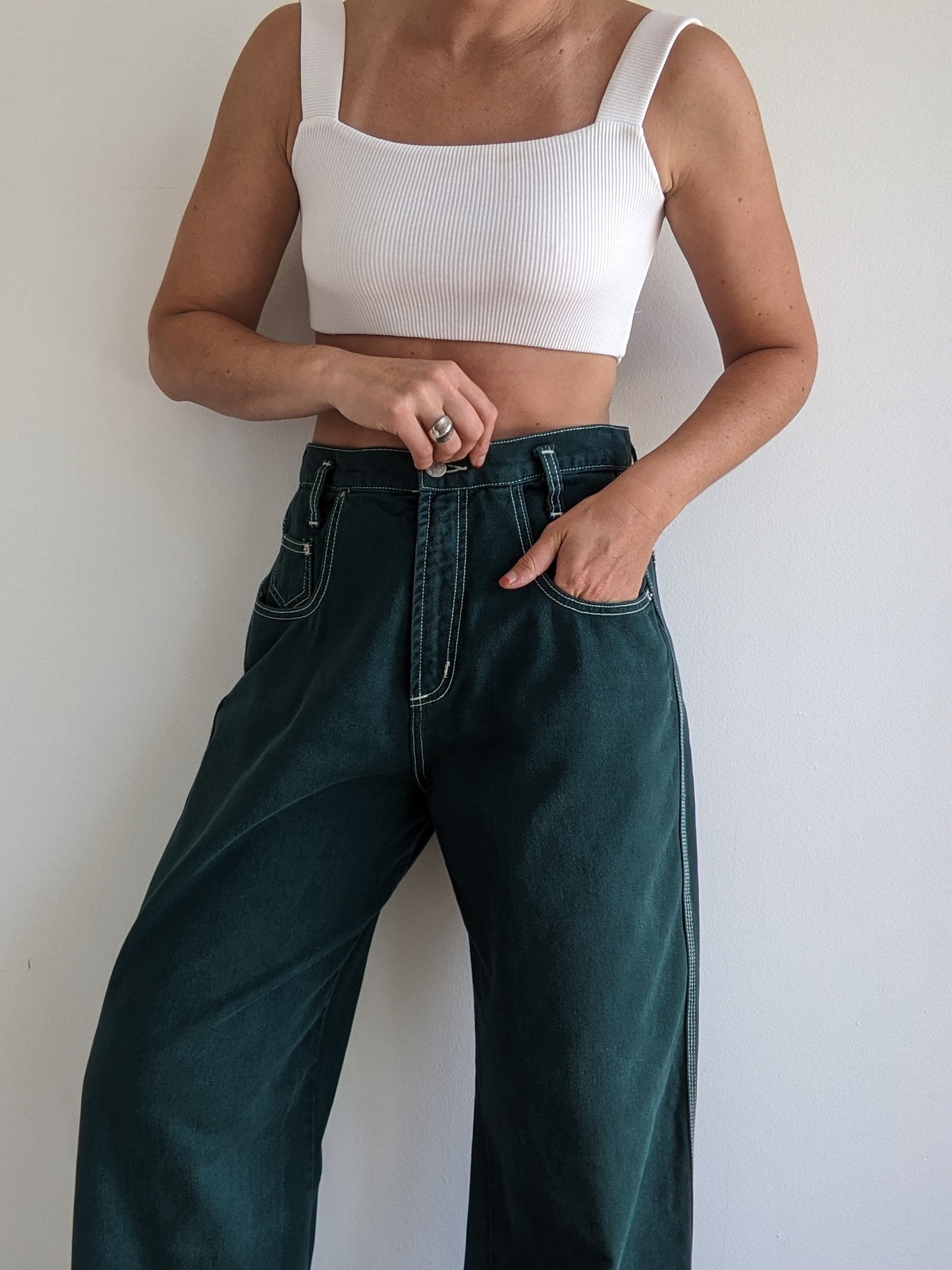 Amazing Vintage Deep Green Wide-Leg Denim
