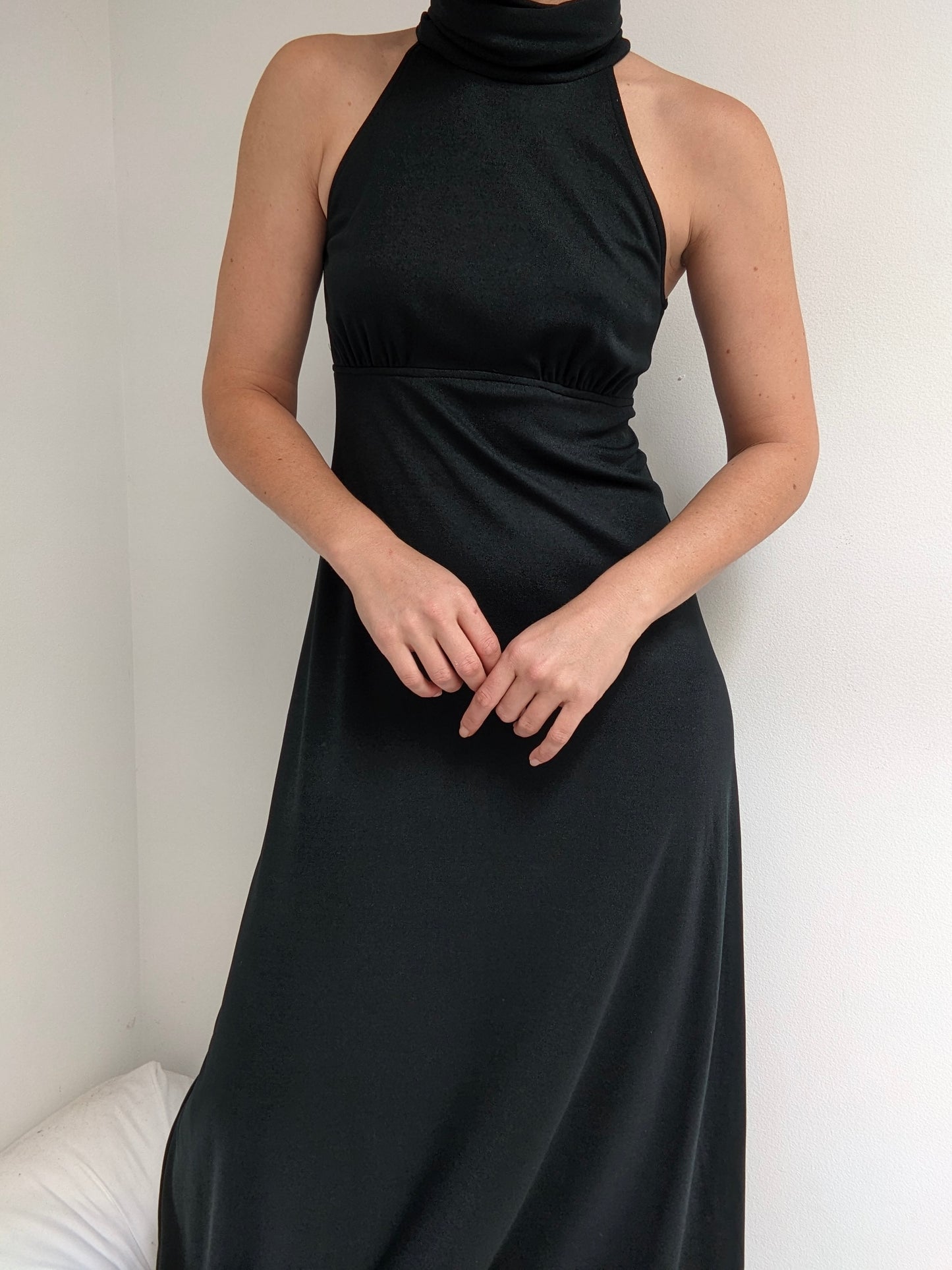 Vintage Onyx High-Neck Evening Dress