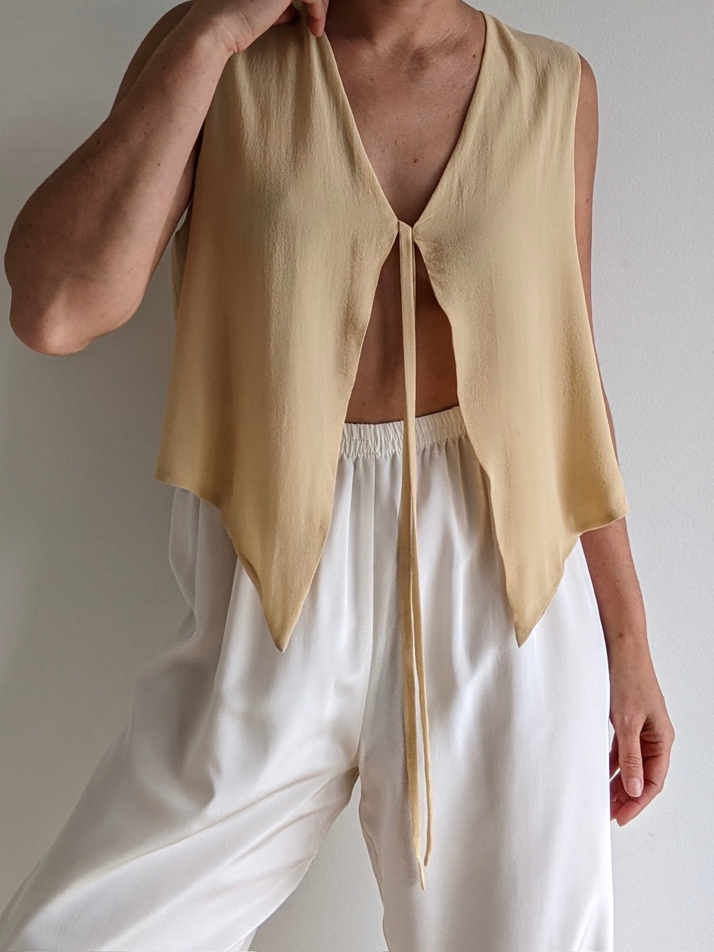 Vintage Sand Silk Tie Vest