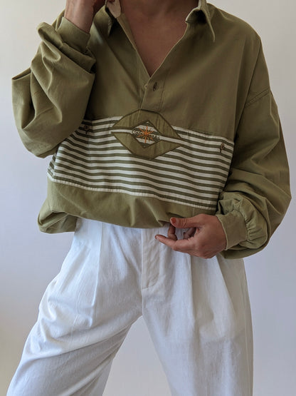 Vintage Striped Pocket Henley Pullover