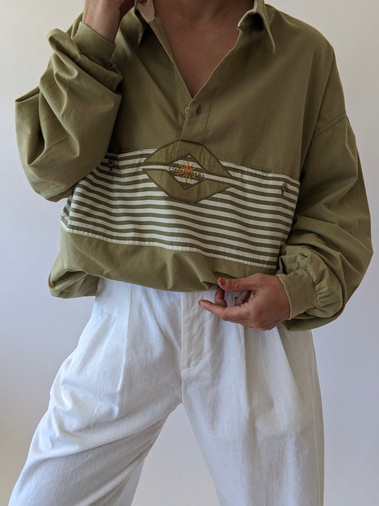 Vintage Striped Pocket Henley Pullover
