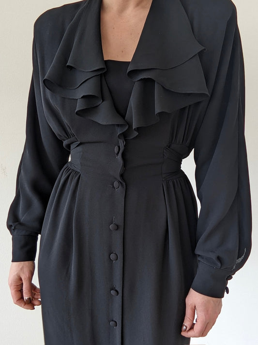 Gorgeous Vintage Onyx Ruffled Tie Dress