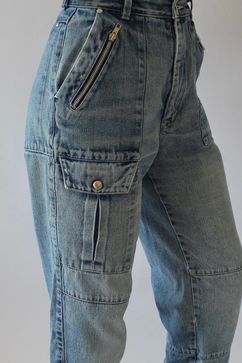 Vintage Zippered Denim Cargo Pants