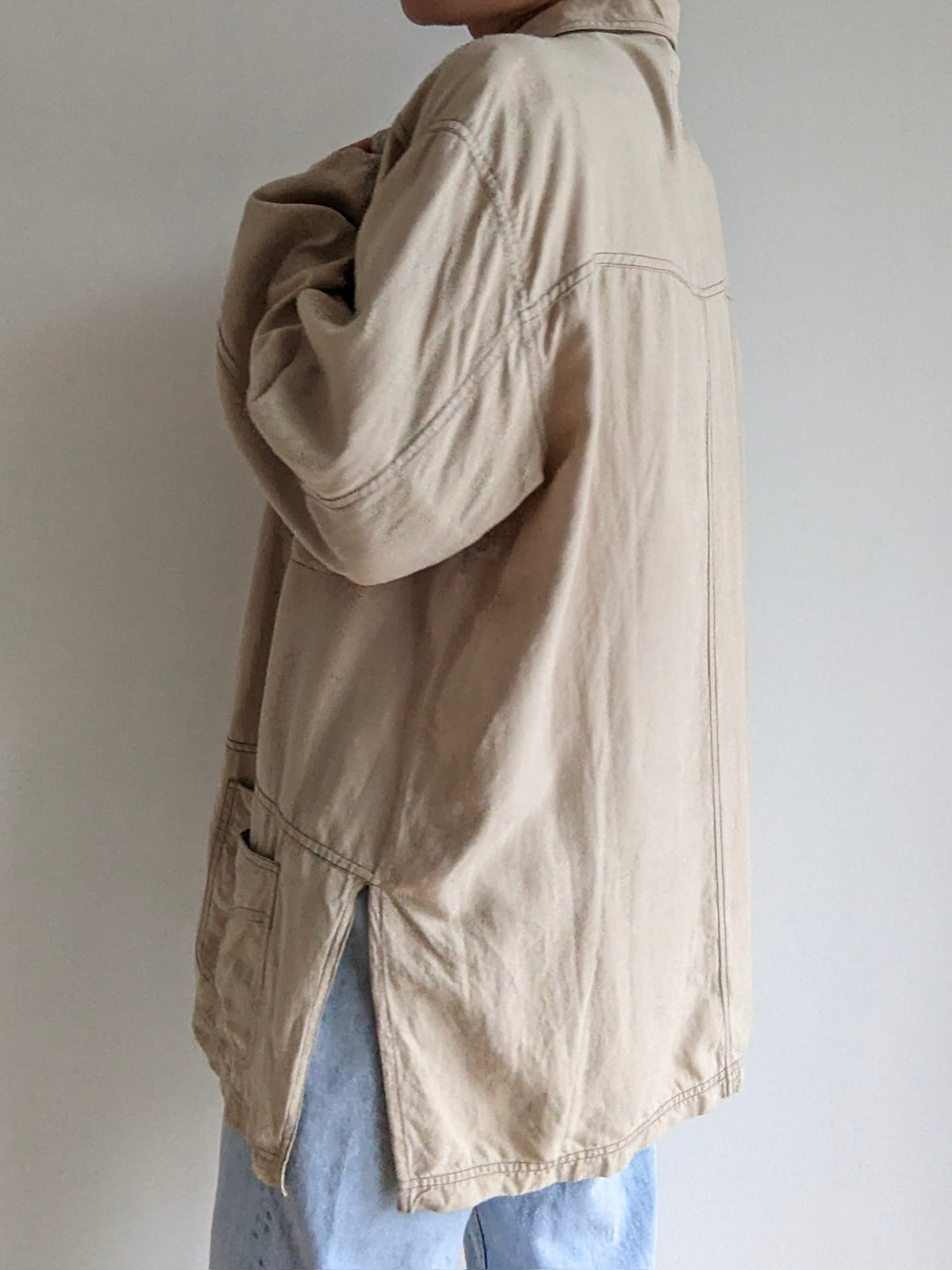 Vintage Sand Silk & Linen Chore Coat