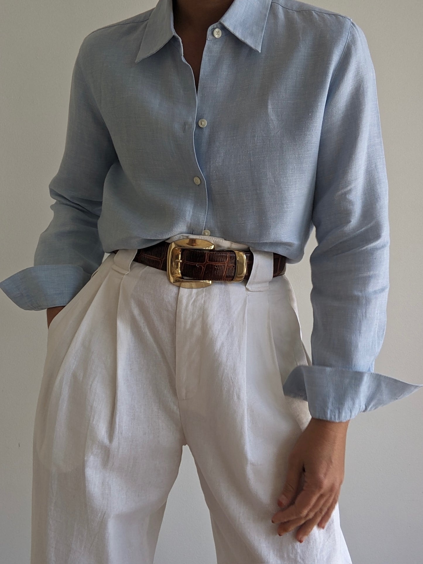 Vintage Powder Blue Linen Shirt