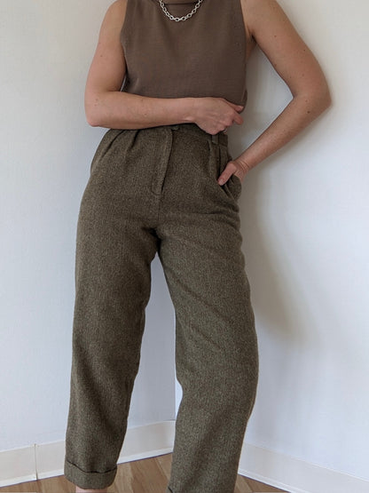 Vintage Wool & Alpaca Herringbone Trousers