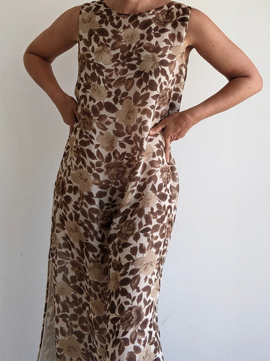 Vintage Sleeveless Floral Silk Dress