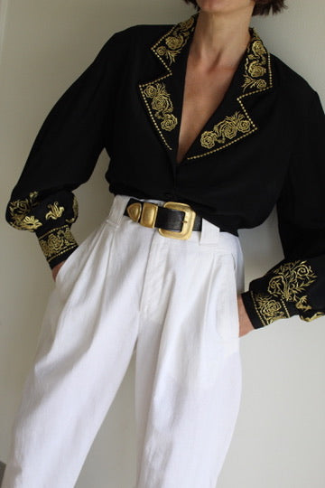 Vintage Diane Von Furstenberg Embroidered Silk Blouse