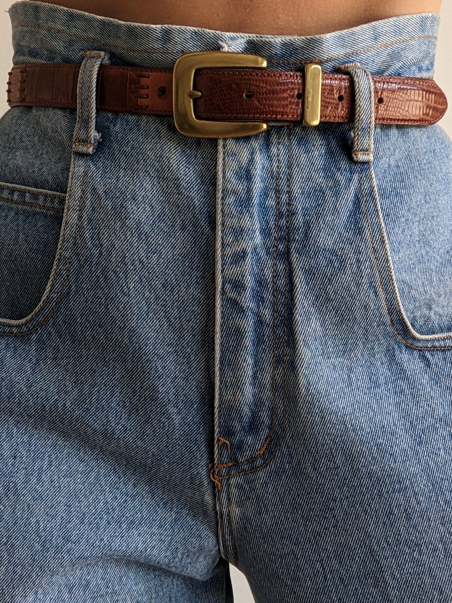 Vintage Patchwork Embossed Leather Belt