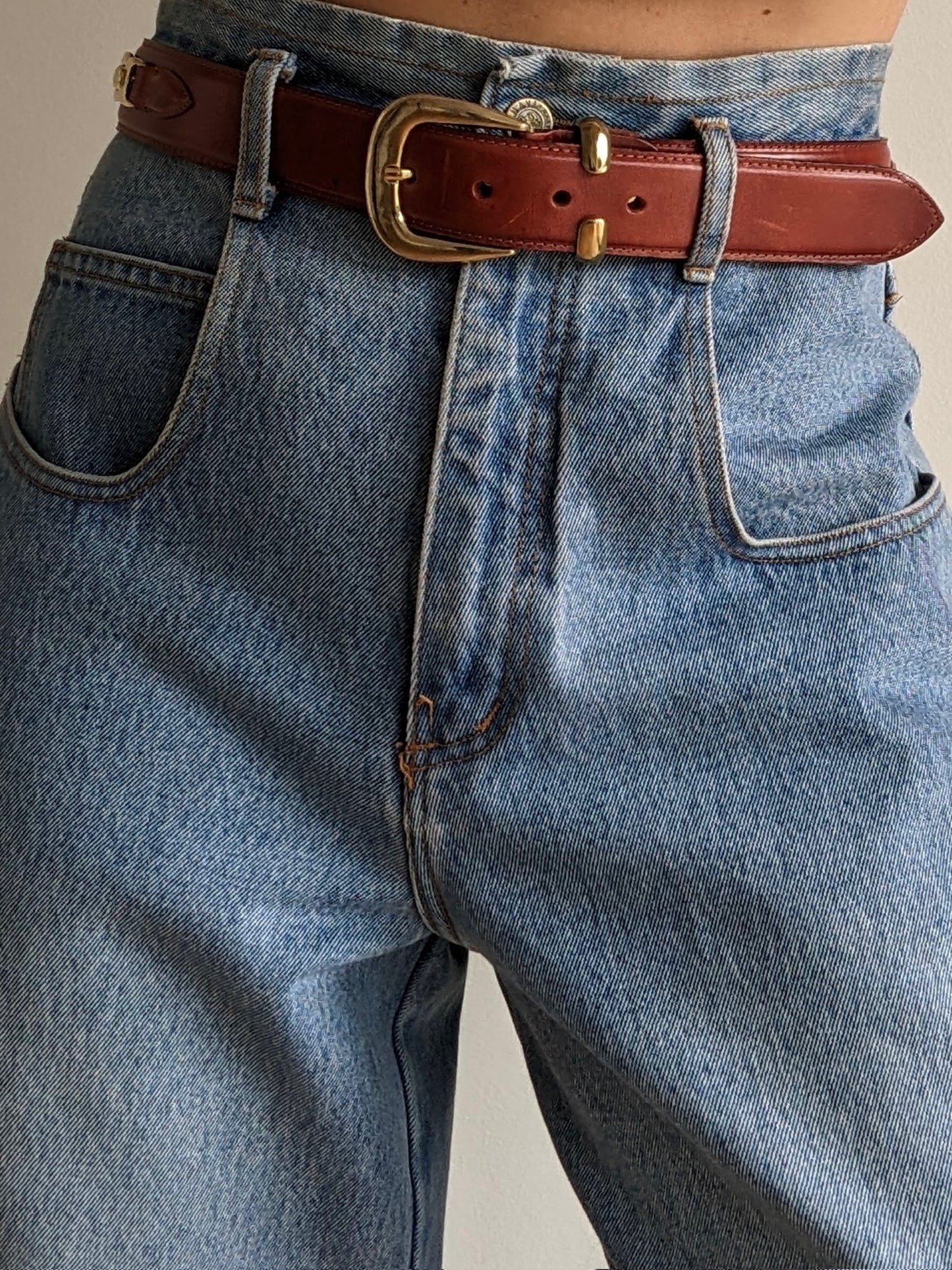 Vintage Cognac Leather & Gold Accent Belt