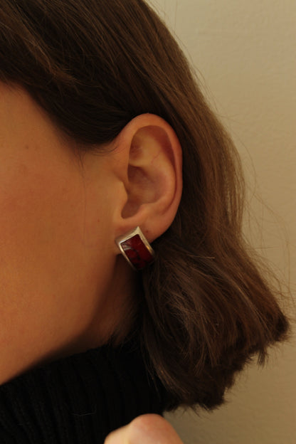 Vintage Modernist Red Jasper & Sterling Silver Bracelet & Earrings Set