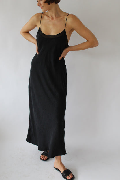 90s Onyx Silk Slip Dress