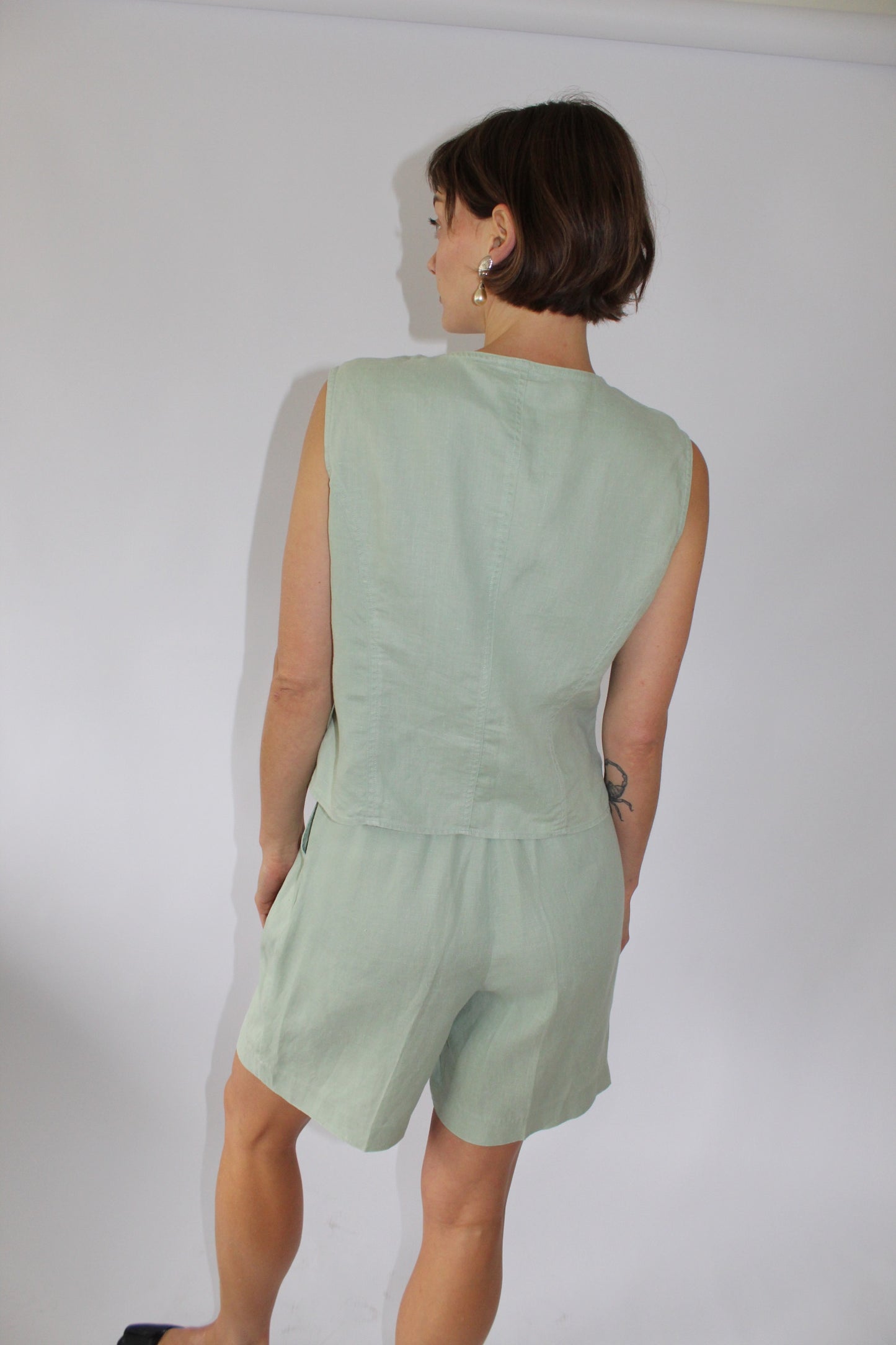 Vintage Seafoam Linen Shorts Set