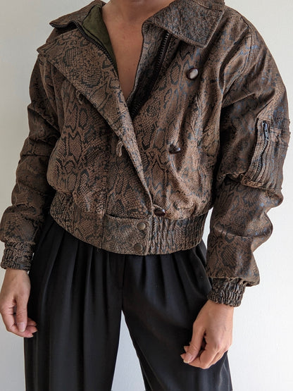Amazing Vintage Snake-Embossed Leather Bomber