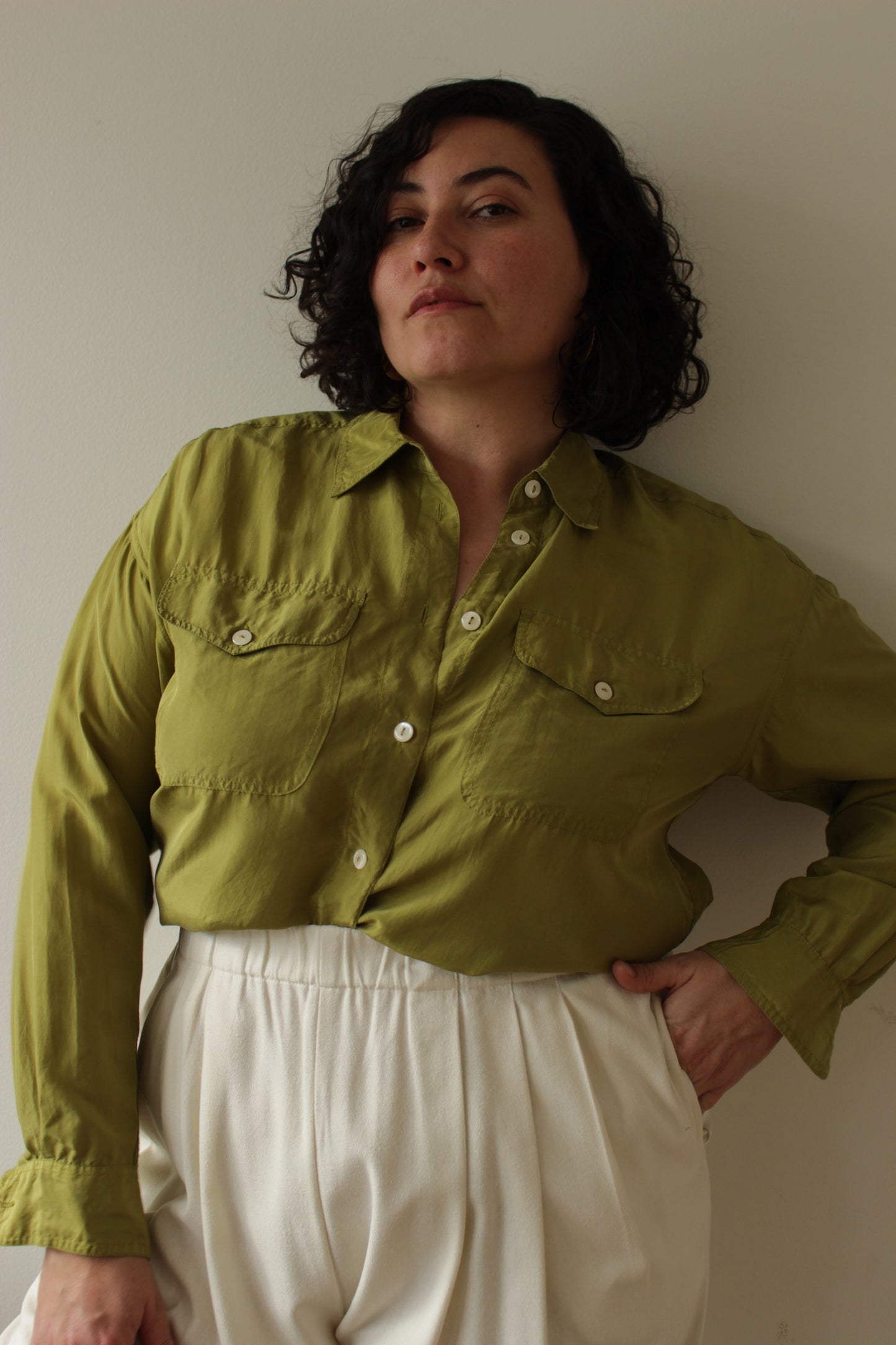 Vintage Chartreuse Silk Blouse