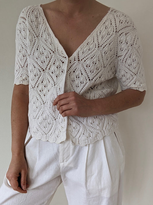 Vintage Eggshell Crocheted Cotton Cardigan