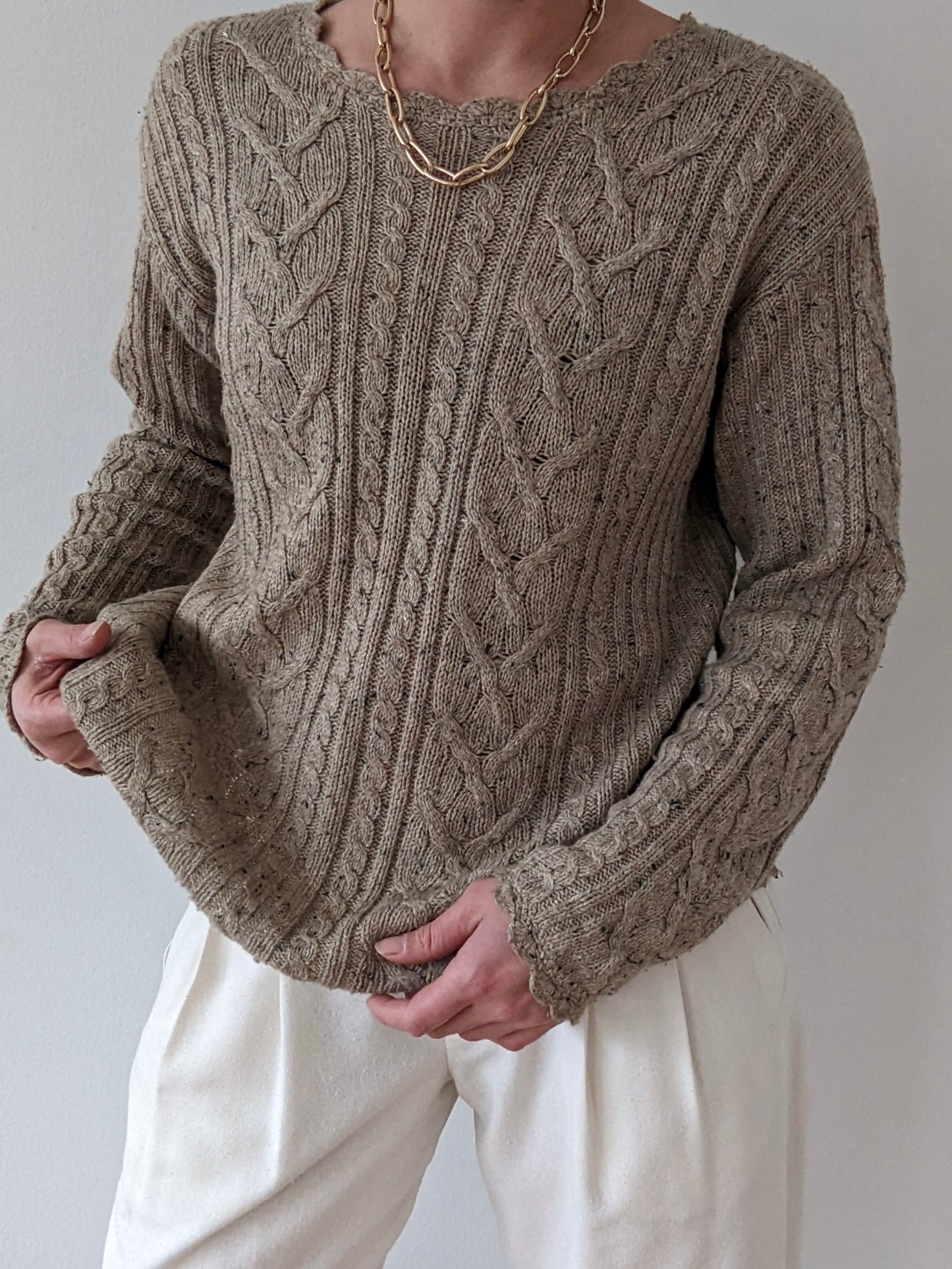 Vintage Speckled Latte Cable Knit Sweater