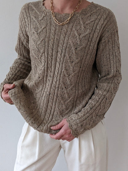 Vintage Speckled Latte Cable Knit Sweater