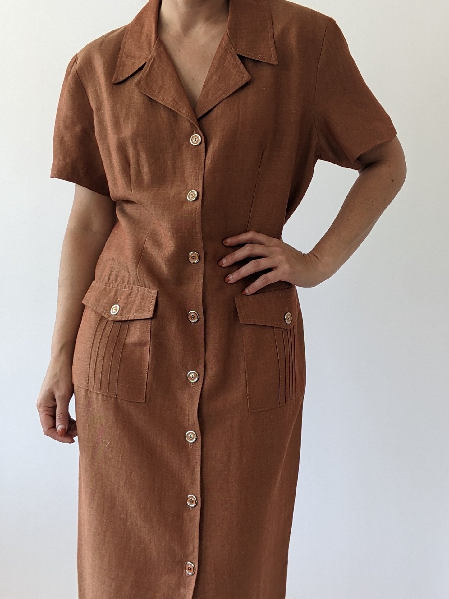 Vintage Rust Woven Linen Dress