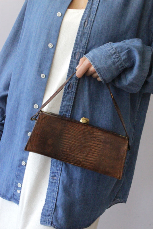 Vintage Reptile-Embossed Leather Box Purse