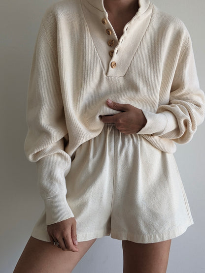 Classic Vintage Buttercream Cotton Henley