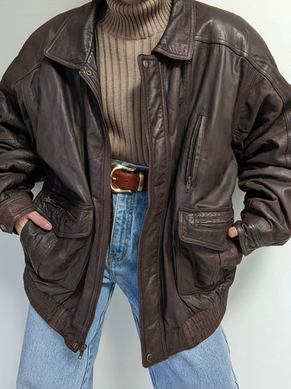 Incredible Vintage Dark Walnut Leather Bomber