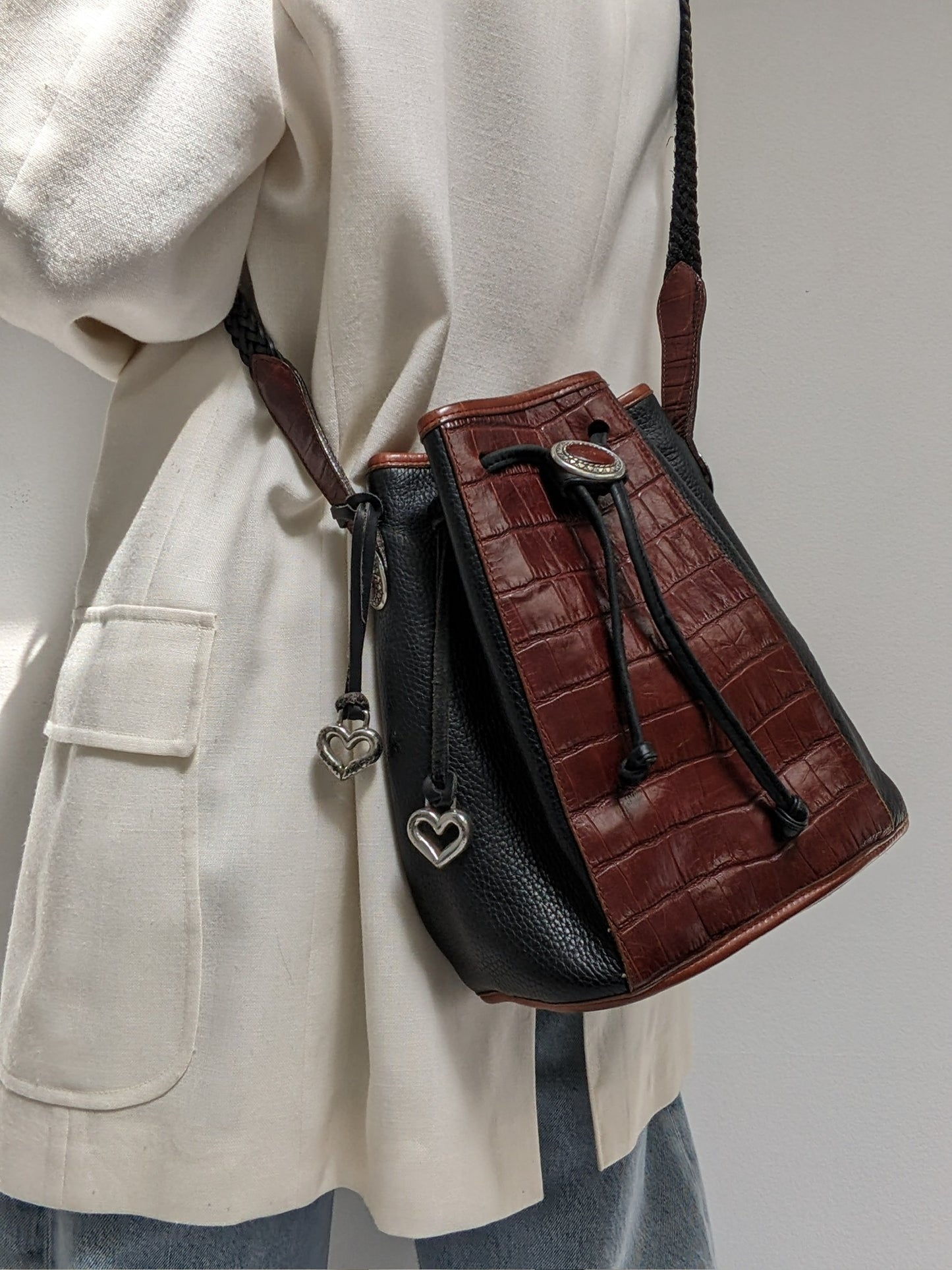 Vintage Two-Toned Embossed Leather Bucket Bag