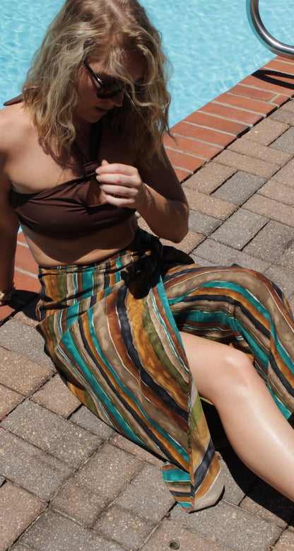 Vintage Striped Silk Wrap Skirt
