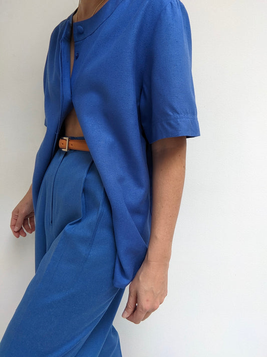 Vintage Cerulean Raw Silk Pant Set