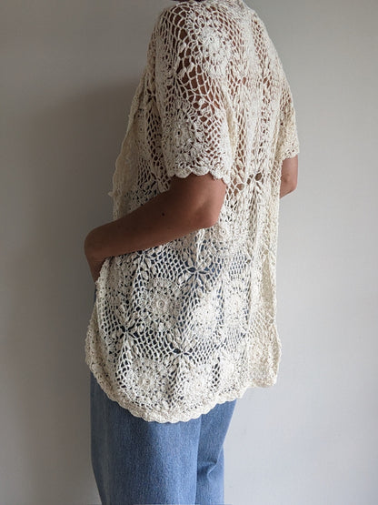 Beautiful Vintage Cream Hand-Crocheted Cardigan