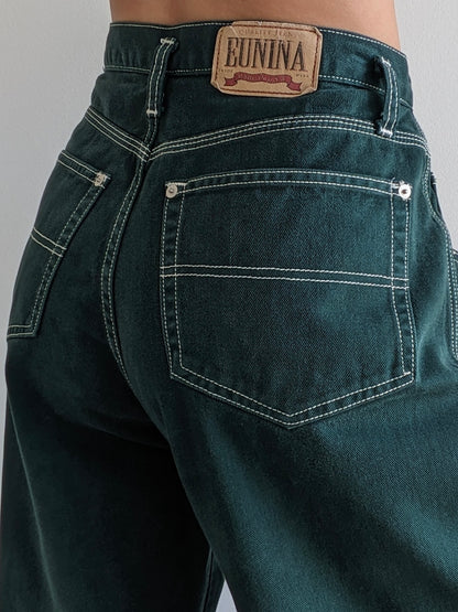 Amazing Vintage Deep Green Wide-Leg Denim