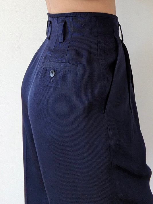 Vintage Midnight Pleated Silk Trousers