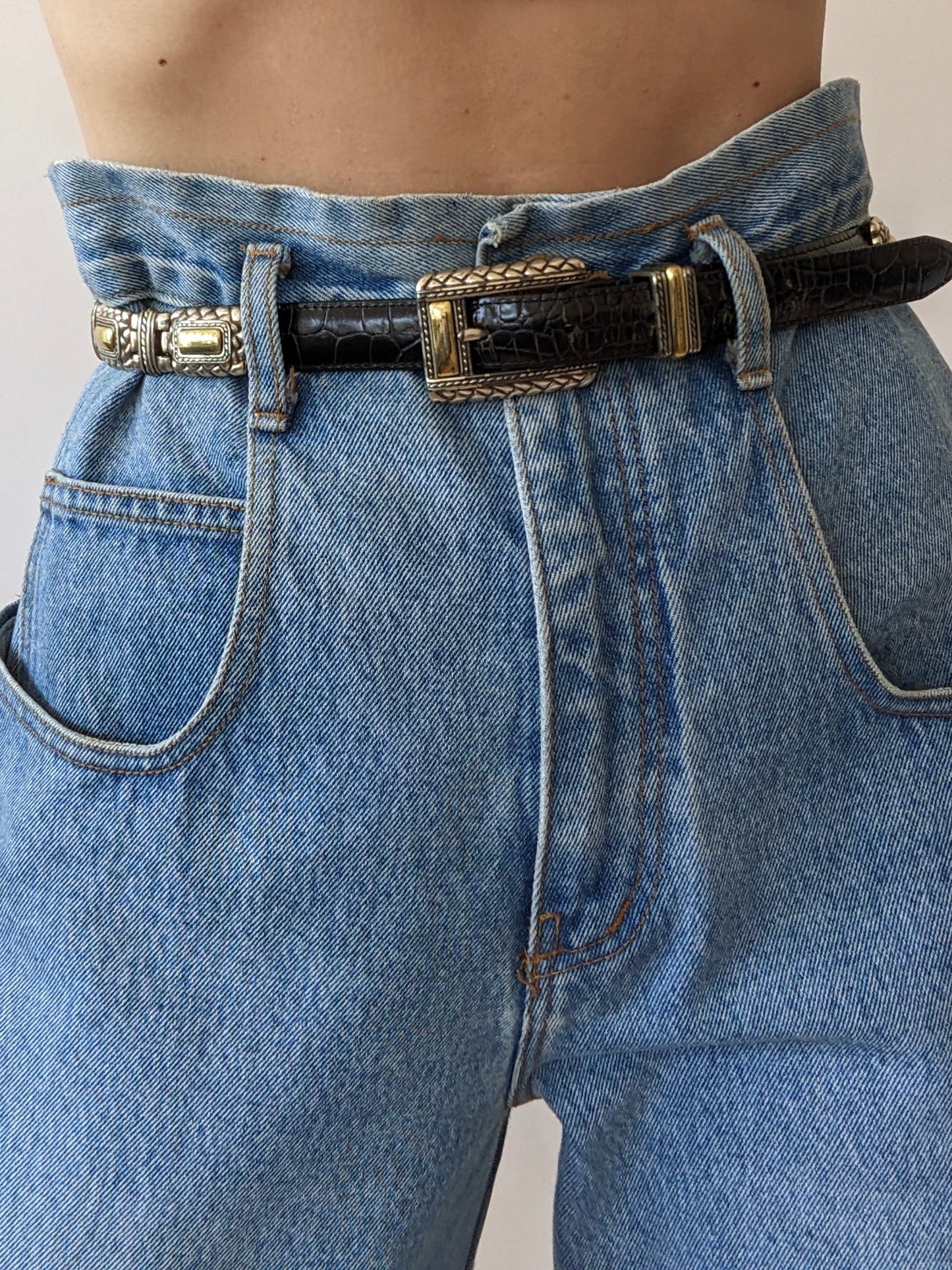 Vintage Embossed Leather & Segmented Chain Belt