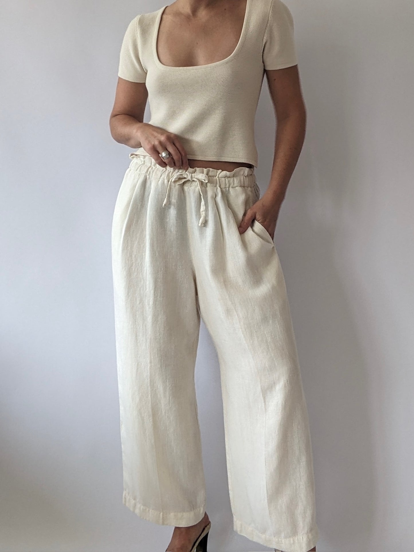 Vintage Buttercream Linen Leisure Pants