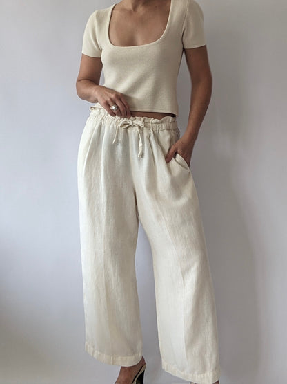 Vintage Buttercream Linen Leisure Pants