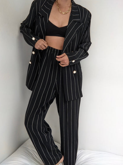 90s Black Pinstriped Pant Set