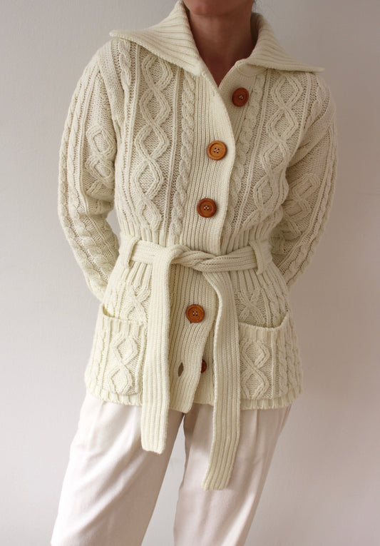 Favorite Vintage Belted Cable Knit Cardigan