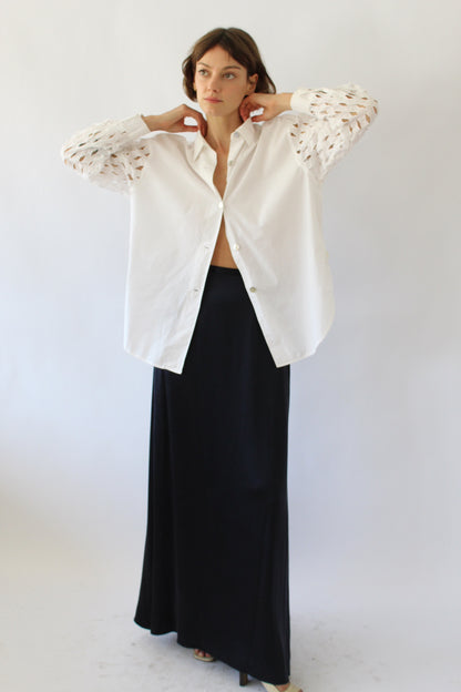 Vintage Midnight Silk Satin Floor-Length Skirt