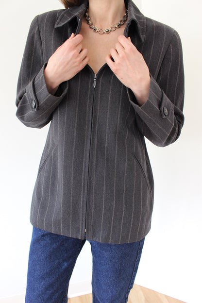 Vintage Graphite Pinstriped Wool Jacket
