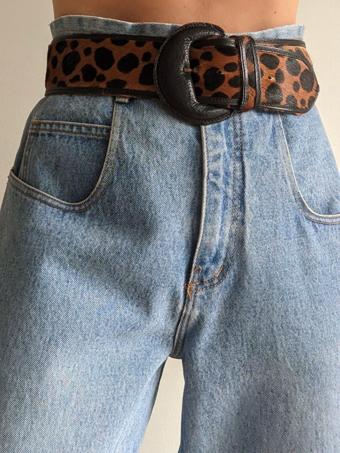 Statement Vintage Printed Pony Hair & Leather Belt