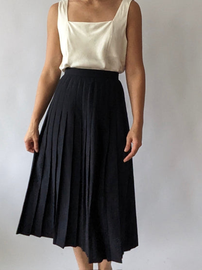 Vintage Midnight Wool Pleated Skirt & Blazer Set