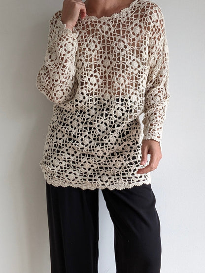 Vintage Floral Silk Crochet Tunic