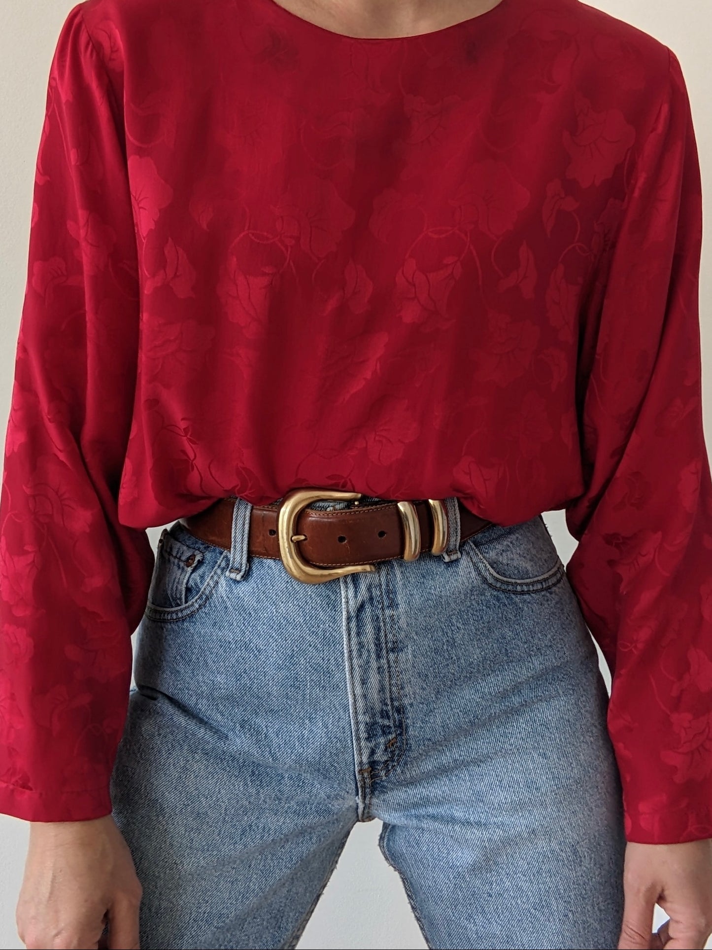 Vintage Rouge Floral Silk Blouse