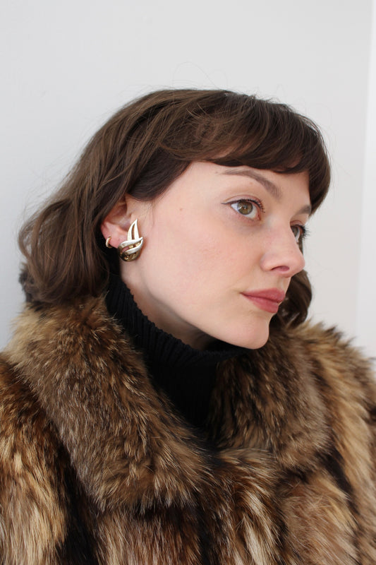 Vintage Gold-Toned Modernist Waveform Earrings