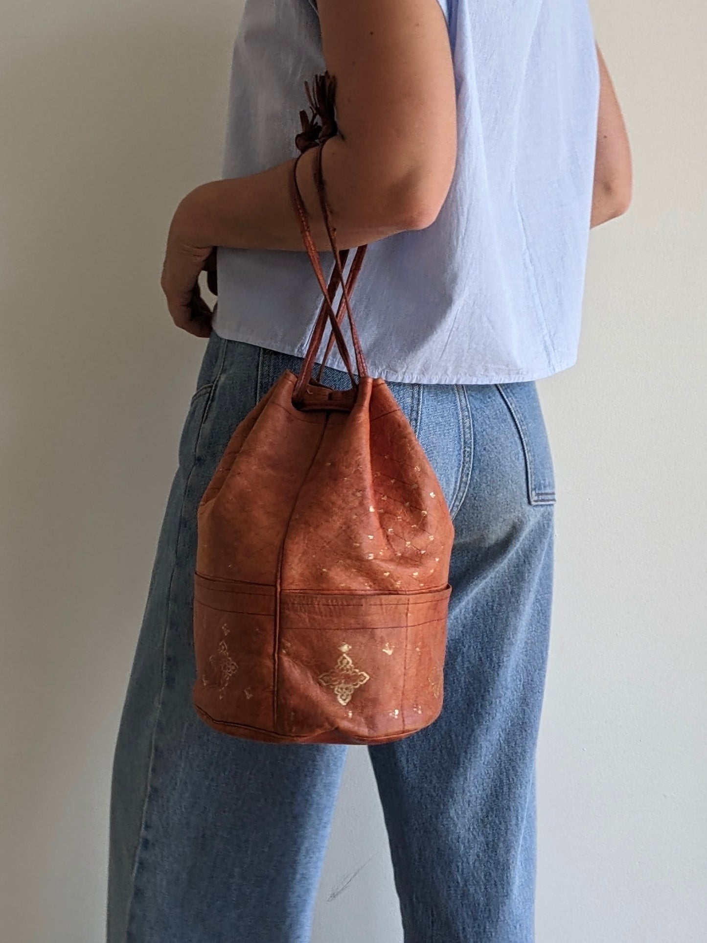 Amazing Vintage Handmade Leather Bucket Bag