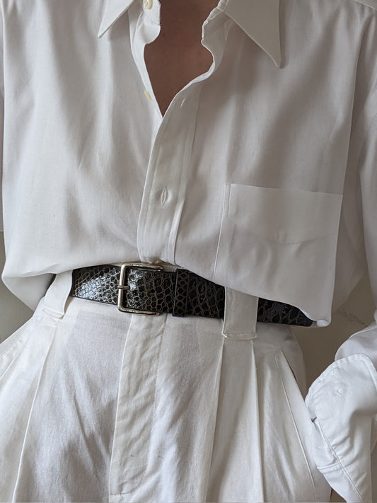 Vintage Olive Embossed Leather Belt