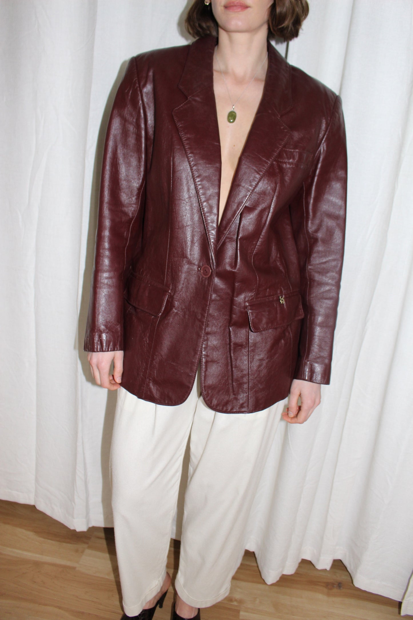 Vintage Etienne Aigner Merlot Leather Blazer