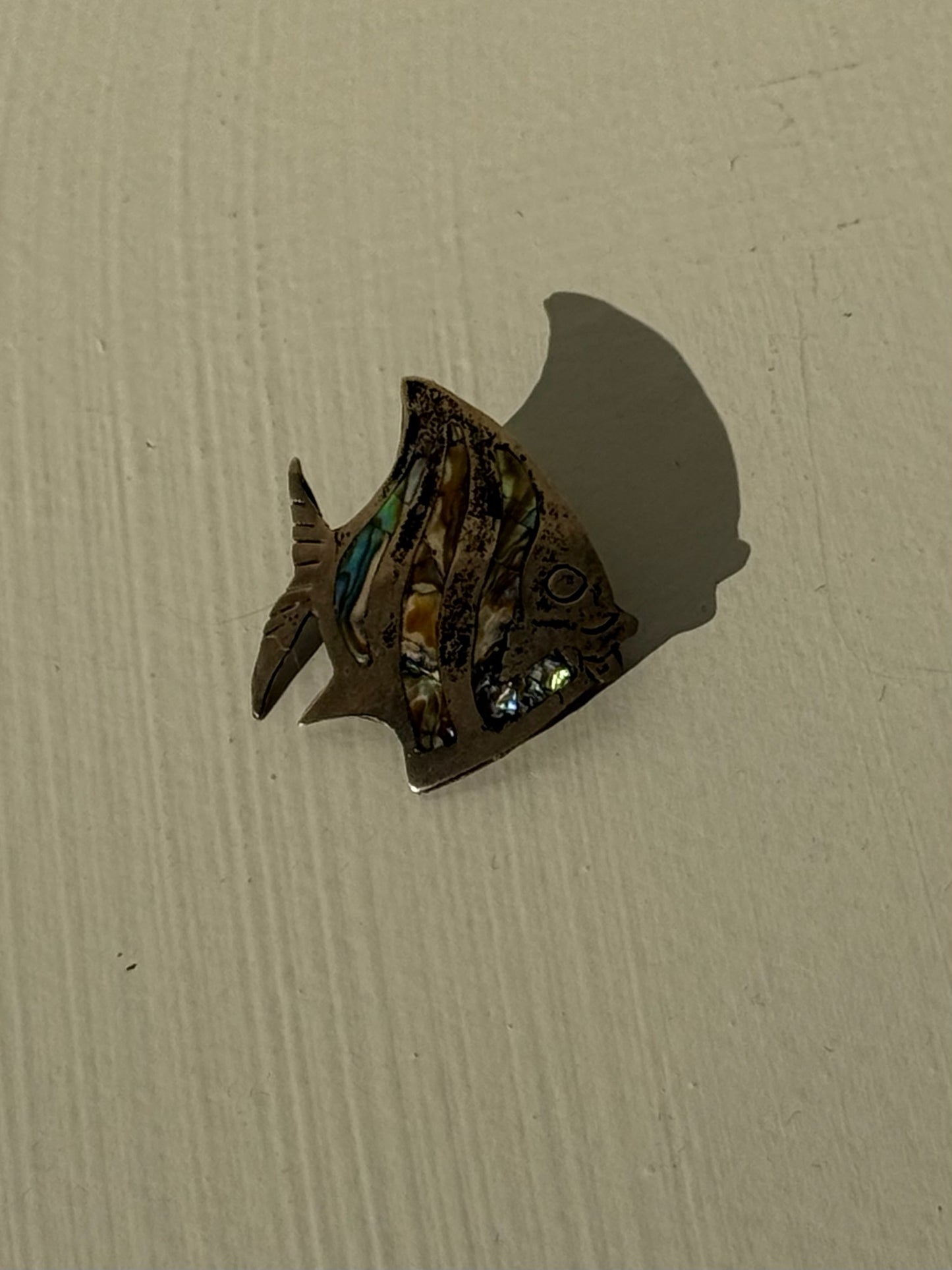 Vintage Sterling Silver & Abalone Fish Brooch