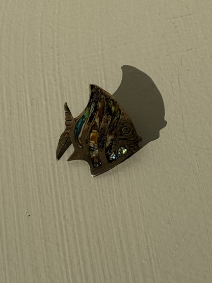 Vintage Sterling Silver & Abalone Fish Brooch