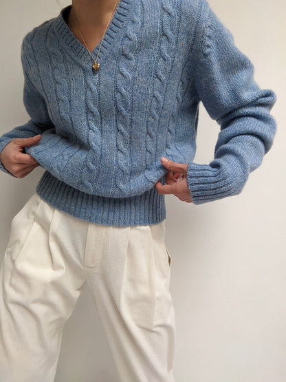 Vintage Sky Cable Knit Wool Sweater